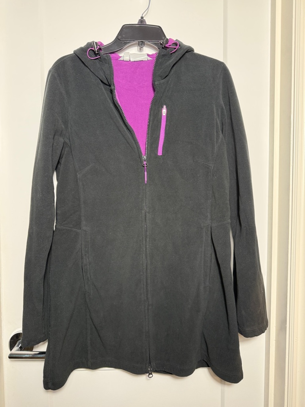 Athleta Women's Black Fleece Hooded Jacket with Purple Trim